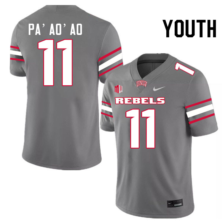 Youth #11 Koi Pa'ao'ao UNLV Rebels College Football Jerseys Stitched-Grey
